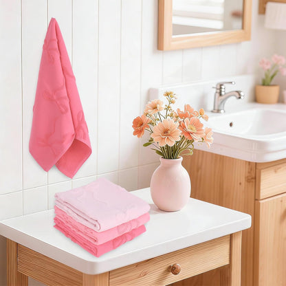 Whaline 3Pcs Pink Bow Hand Towel 3D Jacquard Cotton Towel Absorbent Coquette Dish Towels for Valentine's Day Home Kitchen Bathroom, 13.8 x 29.5 Inch