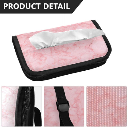 Car Tissue Holder Car Napkin Holder Car Tissue Box Dispenser Storage Case Sun Visor Mask Holder with Adjustable Straps Reusable Refillable Marble Pink
