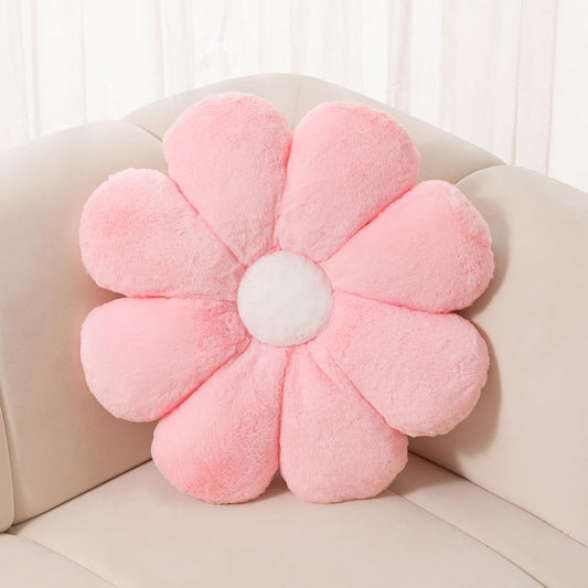 FIONOUT Pink Flower Pillow, 17.7In Daisy Pillow,Cute Floor Cushions, Room Decor & Flower Shaped Throw Pillows for Bed Couch Chair (45CM Pink)
