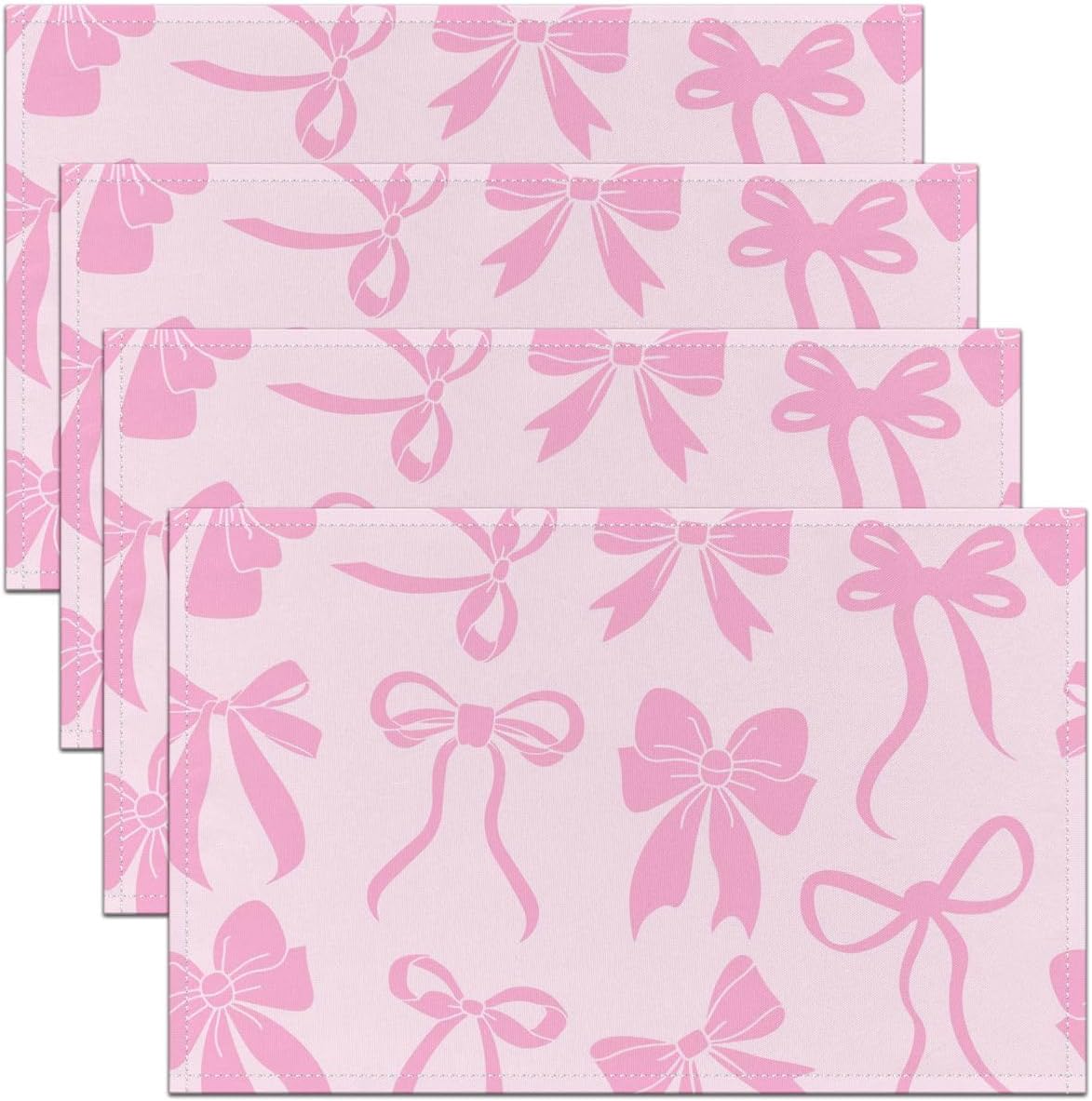 Feelyou Bow Placemats Set of 4 Cute Bowknot Table Mats Pink Peach Place Mat for Kitchen Dining Table Party Decor Indoor Outdoor 18"x12" Non-Slip Easy to Clean