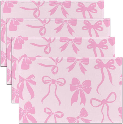 Feelyou Bow Placemats Set of 4 Cute Bowknot Table Mats Pink Peach Place Mat for Kitchen Dining Table Party Decor Indoor Outdoor 18"x12" Non-Slip Easy to Clean