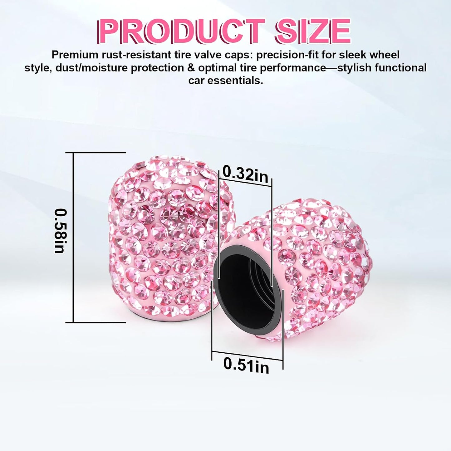 JUSTTOP 4 Pack Handmade Crystal Rhinestone Car Tire Valve Stem Caps, Car Wheel Tire Valve, Attractive Dustproof Bling Car Accessories, Universal for Cars, Trucks and Motorcycles-Pink