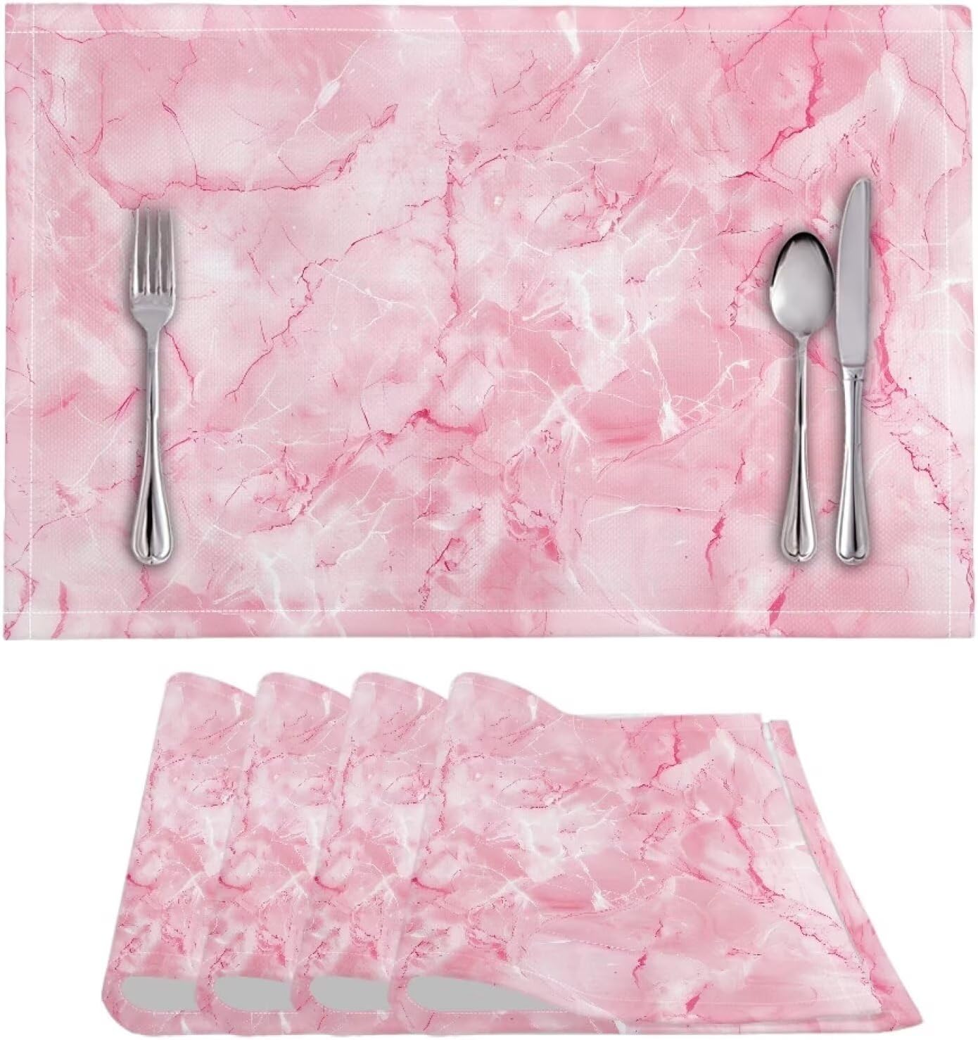 Pink Marble Texture Placemats Set of 4 Quick Dry Placemat Rectangle Place Mats Wipeable Scratch Resistant Wrinkle Free Placemat for Party Kitchen Dining Decoration