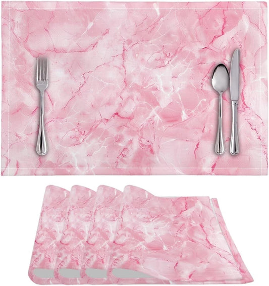 Pink Marble Texture Placemats Set of 6 Quick Dry Placemat Rectangle Place Mats Wipeable Scratch Resistant Wrinkle Free Placemat for Party Kitchen Dining Decoration