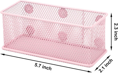 EASEPRES Magnetic Pencil Holder Set of 3 - Wire Mesh Storage Baskets Organizer with Strong Magnets - Perfect for Whiteboard, Refrigerator and Locker Accessories, Pink