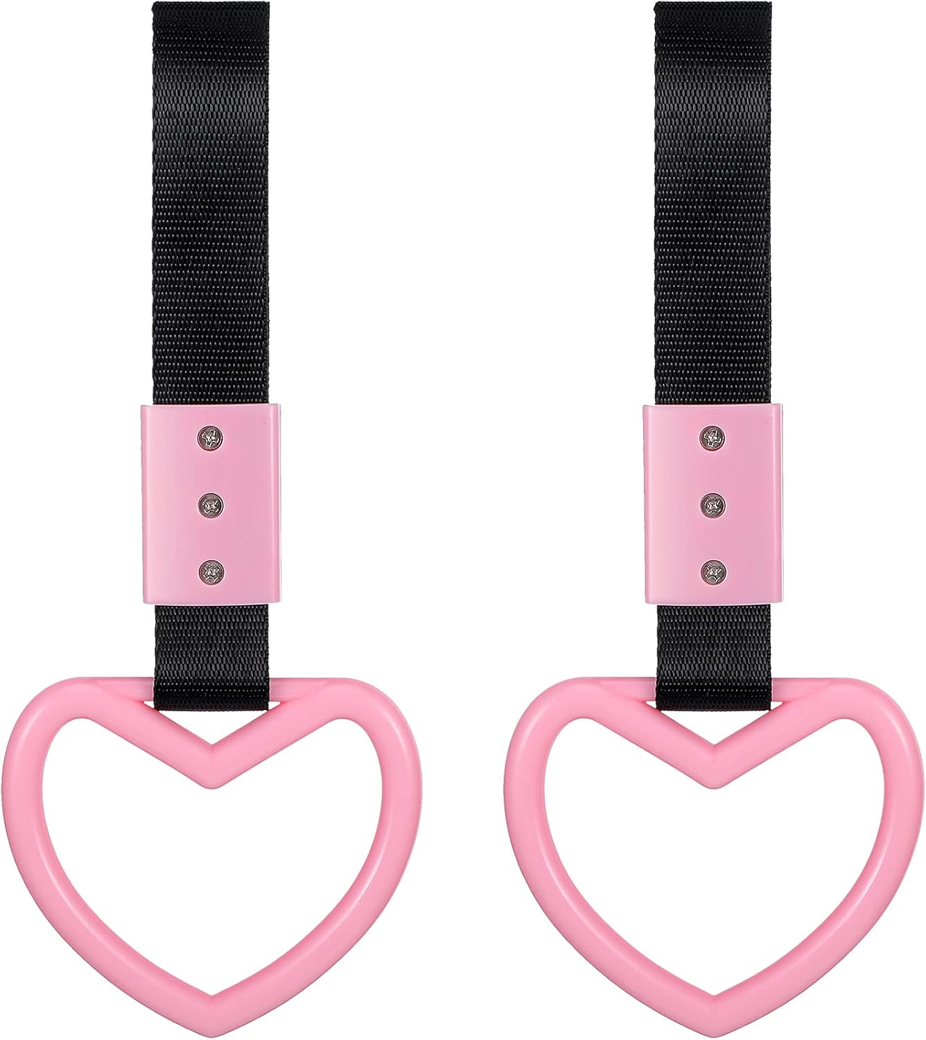 BBTO 2 Pieces Heart Shaped Car Handle Straps Drift Charm Rear Bumper Warning Ring Decor Subway Bus Broken Heart Handle for Car Interior(Light Pink)