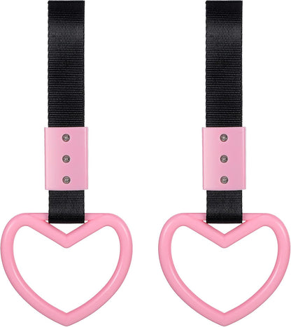 BBTO 2 Pieces Heart Shaped Car Handle Straps Drift Charm Rear Bumper Warning Ring Decor Subway Bus Broken Heart Handle for Car Interior(Light Pink)