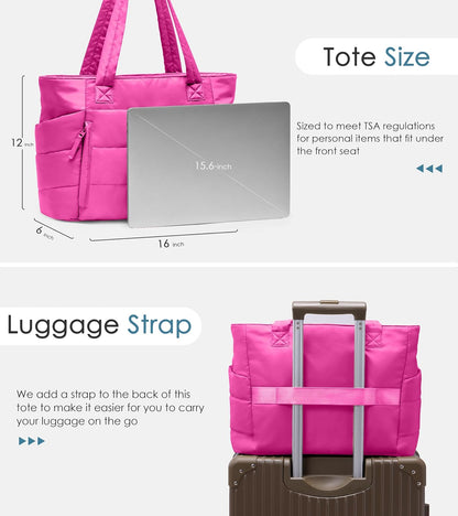 Uselike Tote Bag for Women with Zipper, Quilted Puffer Tote Bag with Compartments, Lightweight Puffy Work Bags for Women