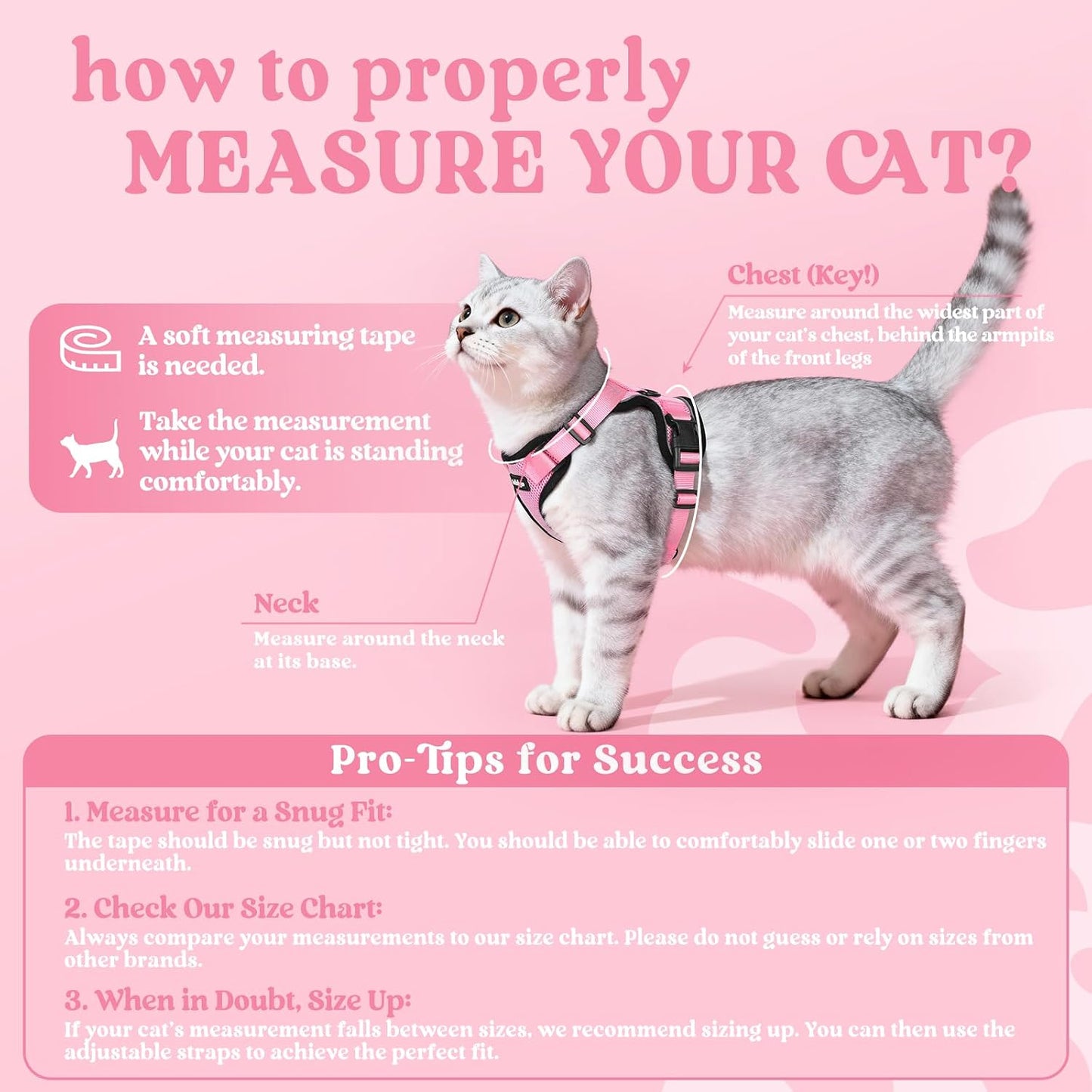 rabbitgoo Cat Harness and Leash Set, Escape Proof Vest, S, Pink | Soft Breathable Mesh, No-choke Adjustable Fit, Snap Buckles, Sturdy Clip, Reflective Strips, for Average Adult Cats Walks