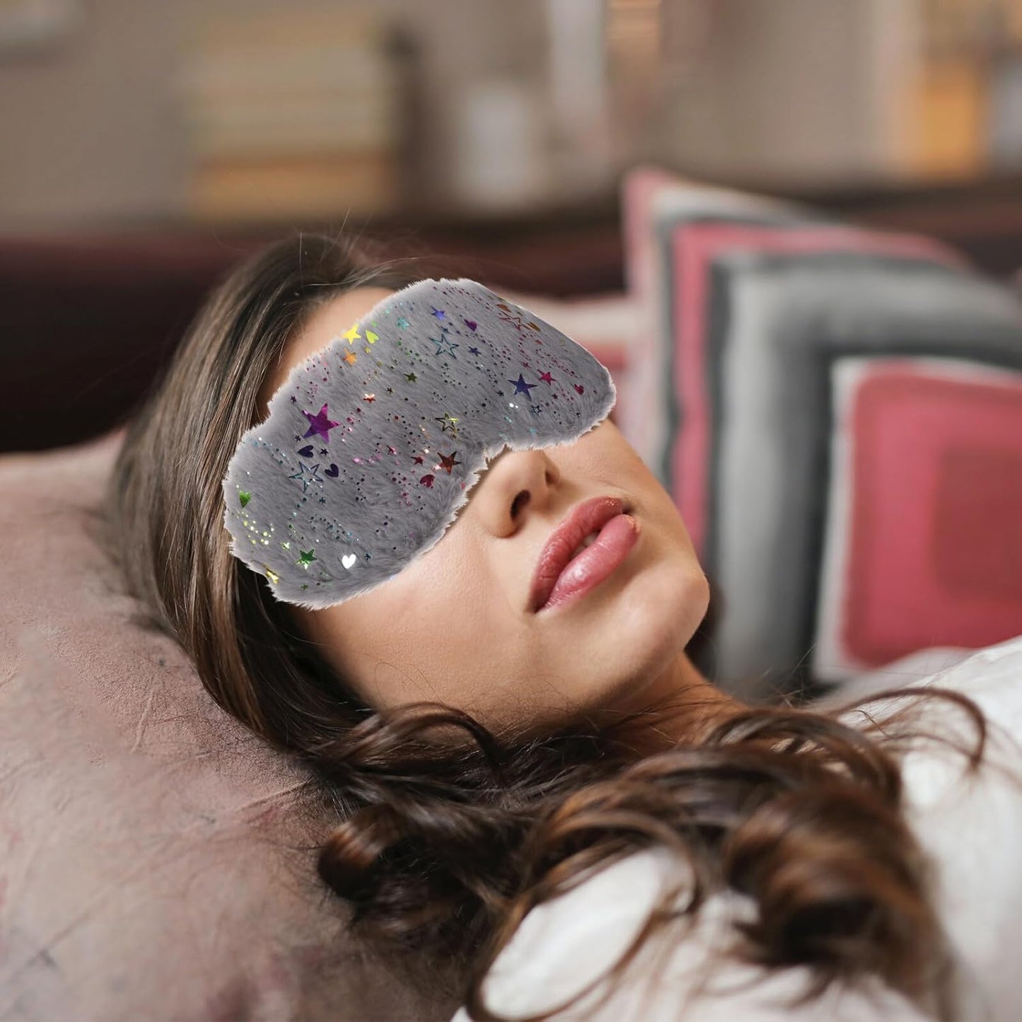 BETOOKY Adorable Plush Eye Masks 4pcs Light Blocking Sleeping Eye Covers and Travel with Faux Fur Soft Fabric in Gray, Pink, Pearl White, and Purple