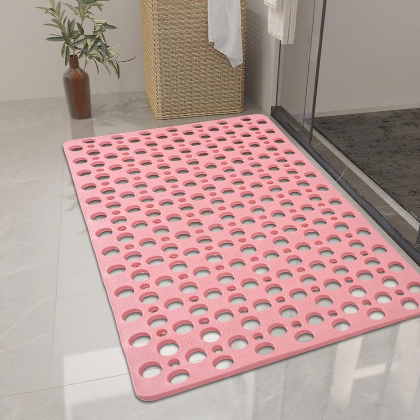 Casa and Beyond Shower Mat Non Slip Bath Mat Secure Shower Mat Easy to Clean Drains Fast Easy Dry Cut Soft Machine Washable Bathtub mat for Inside Shower (Pink,27.6 * 15 in)