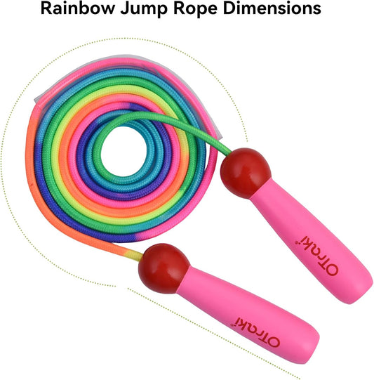 OTraki Rainbow Jump Rope, 8.2 ft Adjustable Cotton Braided Skipping Rope Jumpropes for Fitness Workout Exercise Outdoor Fun Activity (Pink)