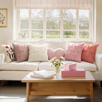MIULEE Blush Pink Bow Pillow Covers Coquette Room Decor Aesthetic Set of 2 Spring Decorative Cute Girl Soft Plush Faux Pillowcase for Preppy Room Decor Bedroom Couch,18x18 Inch