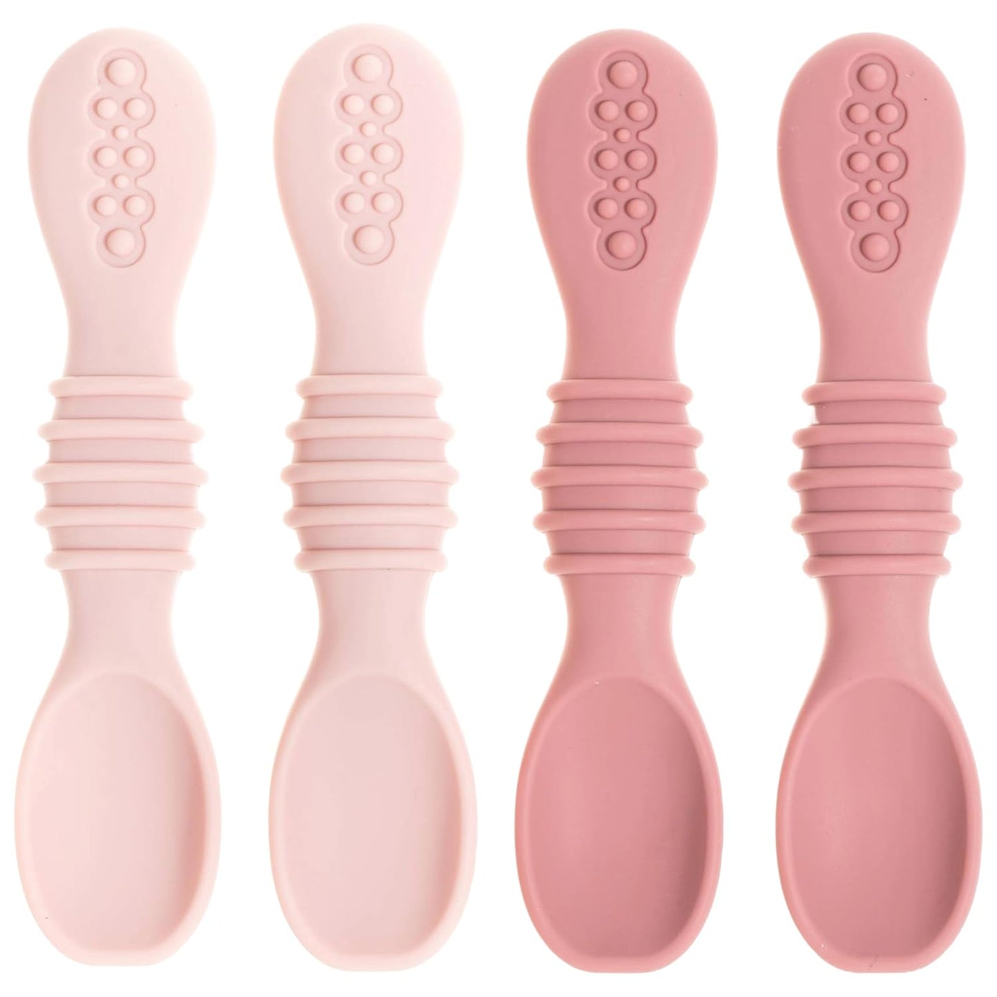 Silicone Baby Spoons for Baby Led Weaning 4-Pack, First Stage Baby Feeding Spoon Set Gum Friendly BPA Lead Phthalate and Plastic Free, Pink