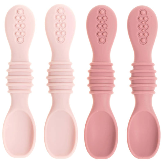 Silicone Baby Spoons for Baby Led Weaning 4-Pack, First Stage Baby Feeding Spoon Set Gum Friendly BPA Lead Phthalate and Plastic Free, Pink