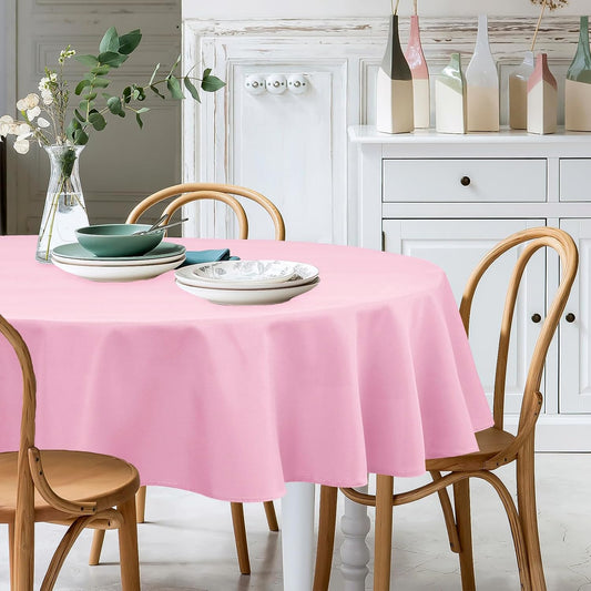 XWZO Round Tablecloth 80 Inch Polyester Folding Table Cloth, Round Table Cover Waterproof Wipe Clean Spillproof for Kitchen Dining Wedding Outdoor Picnic Buffet Party, Light Pink
