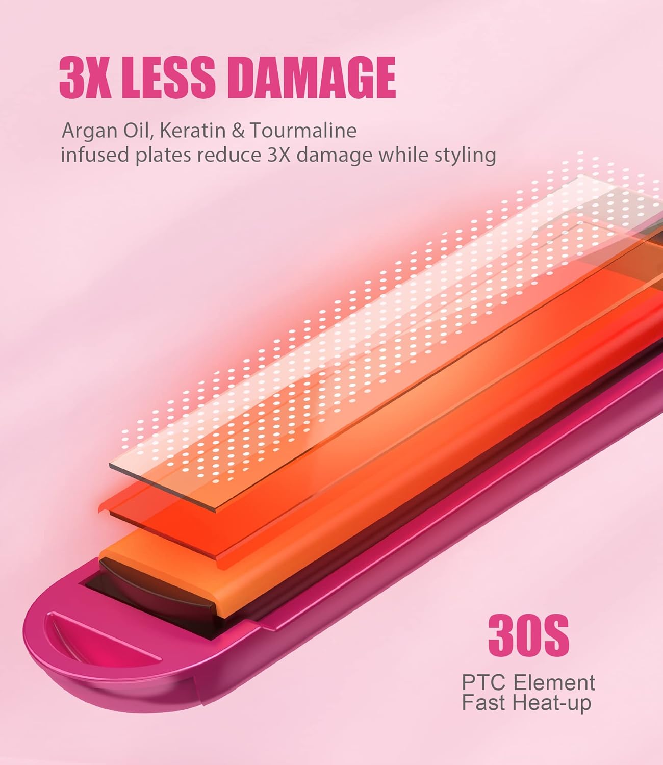 Terviiix Mini Flat Iron for Bangs Short Hair Edges, 1/2 Inch Small Ceramic Hair Straightener and Curler 2-in-1, Travel Flat Iron with Dual Voltage, 430F Fast Heat, Pouch - Pink