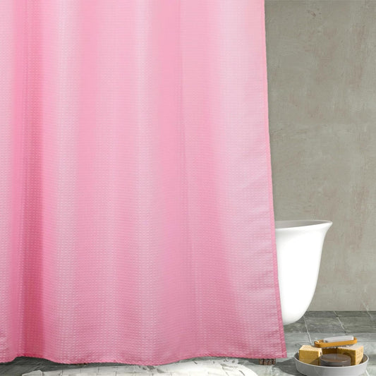 Pink Extra Long Shower Curtain: 84 Inch Long Waffle Weave Heavy Duty Fabric Shower Curtains for Girls Bathroom - 256 GSM Water Repellent Washable Thick Polyester Cloth Bath Curtain - 72x84