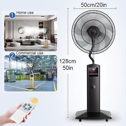 Pedestal Oscillating Fan Standing Misting Fan with 3-Speed, Humidifying Misting Fan with Remote Control, Intelligent Control Panel, 12-hour Timer, for Bedroom, Living Room, Terrace, Study, Office(Pink