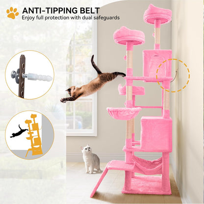 YITAHOME 75-Inch Tall Cat Tree Indoor: Multi-Level Kitten Tower with Kitty Condos, Top Perches, Sisal Ramp, Scratching Posts & Cozy Basket Hammocks Pet Play House Pink