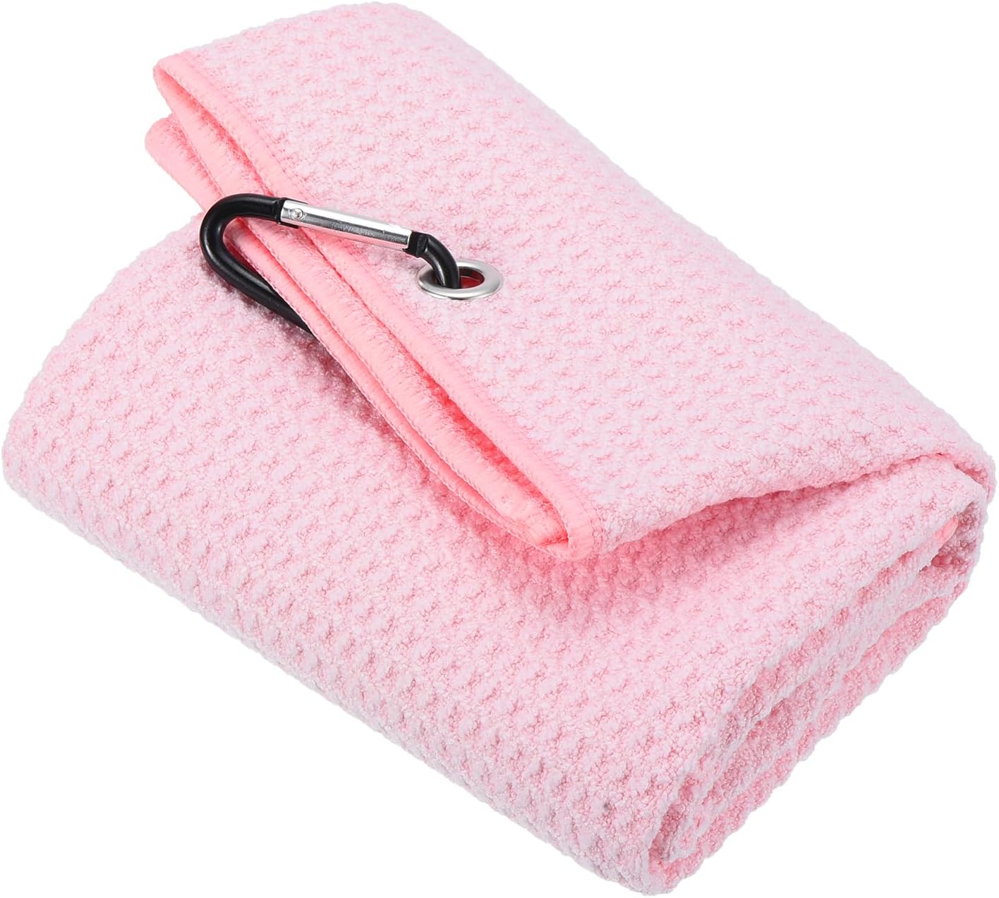 PATIKIL 20"x16" Tri-Fold Golf Towels, Waffle Pattern Towels Soft Fiber Strong Water Absorption with D Clip for Golf Lovers, Pink