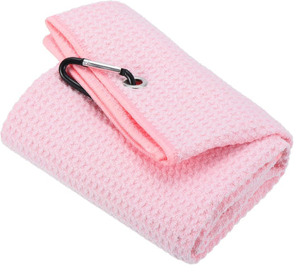 PATIKIL 20"x16" Tri-Fold Golf Towels, Waffle Pattern Towels Soft Fiber Strong Water Absorption with D Clip for Golf Lovers, Pink