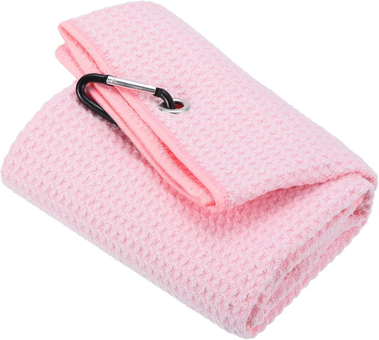 PATIKIL 20"x16" Tri-Fold Golf Towels, Waffle Pattern Towels Soft Fiber Strong Water Absorption with D Clip for Golf Lovers, Pink
