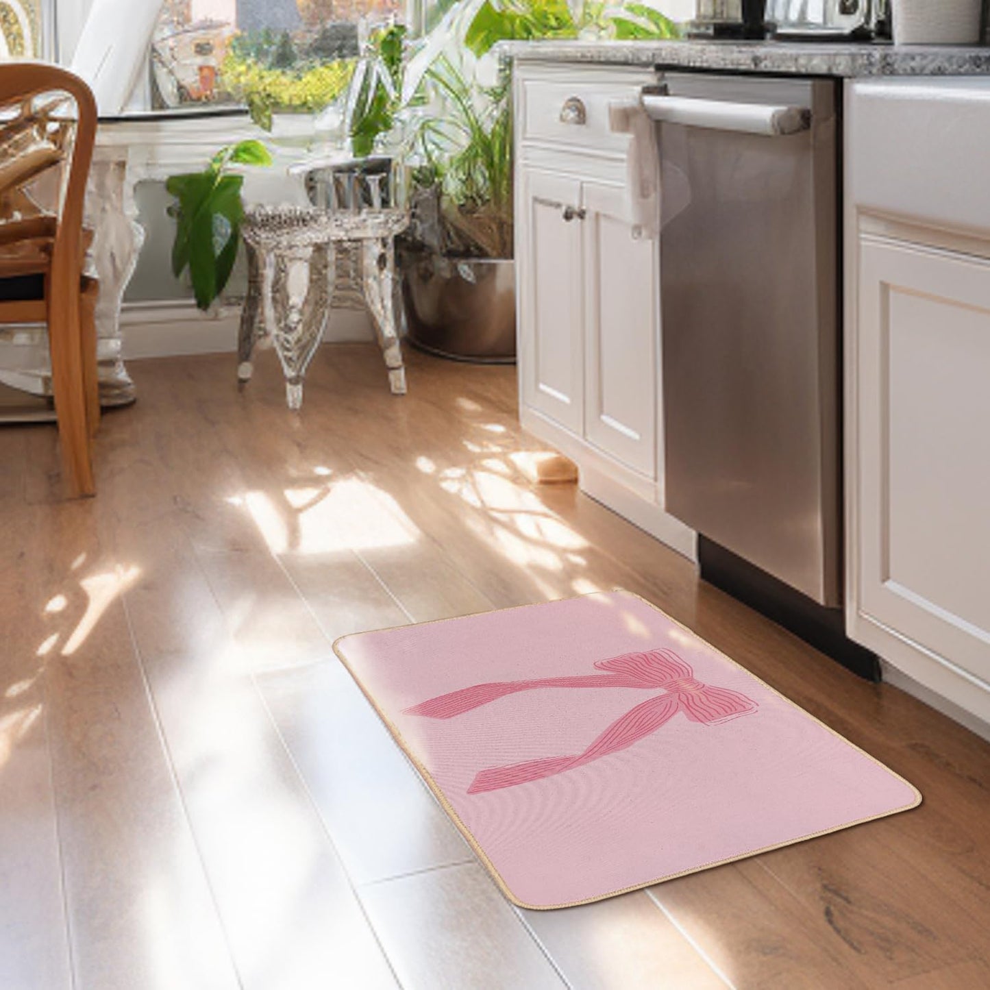 Coquette Preppy Pink Bow Welcome Mat Front Door Mat Kitchen Bath Mat, Pink Bathroom Bow Decor Floor Mats, Gifts for Women Teen Girls, 30 x 16 Inch