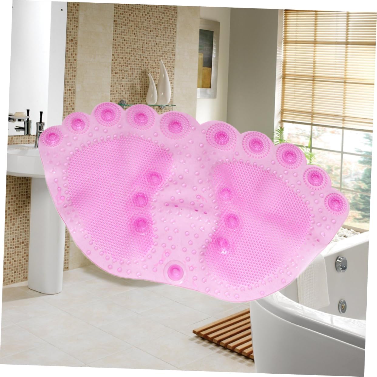MAGICLULU Anti-Slip Bathroom Mat with Suction Cups Non-Slip PVC Bath Rug for Shower Stall and Floor Pink and Wearproof Design for Home Use