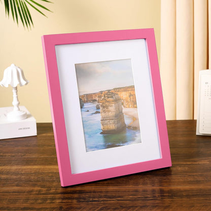 wyooxoo 8x10 Picture Frame Made of Solid Wood Photo Frame Display Pictures 5x7 with Mat or 8x10 Without Mat Colorful Frame For Table top Display or Wall, Pink, 1 Pack
