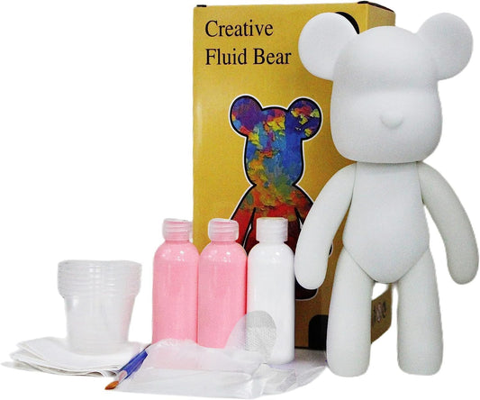 HANDA DIY Painting Fluid Bear Teddy Bear Painting Kit Set Creative Home Decorations Handmade Doll Figurine Toys Gift for Birthday Valentines (9.05 inch, Pink+White)