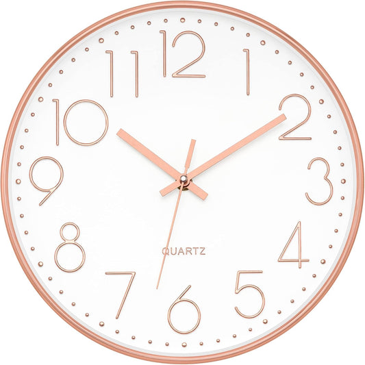 Foxtop 14 Inch Large Wall Clock Silent Non-Ticking Battery Operated Round Quartz Modern Wall Clock Decorative for Living Room Bedroom Kitchen Home Office (Rose Gold)