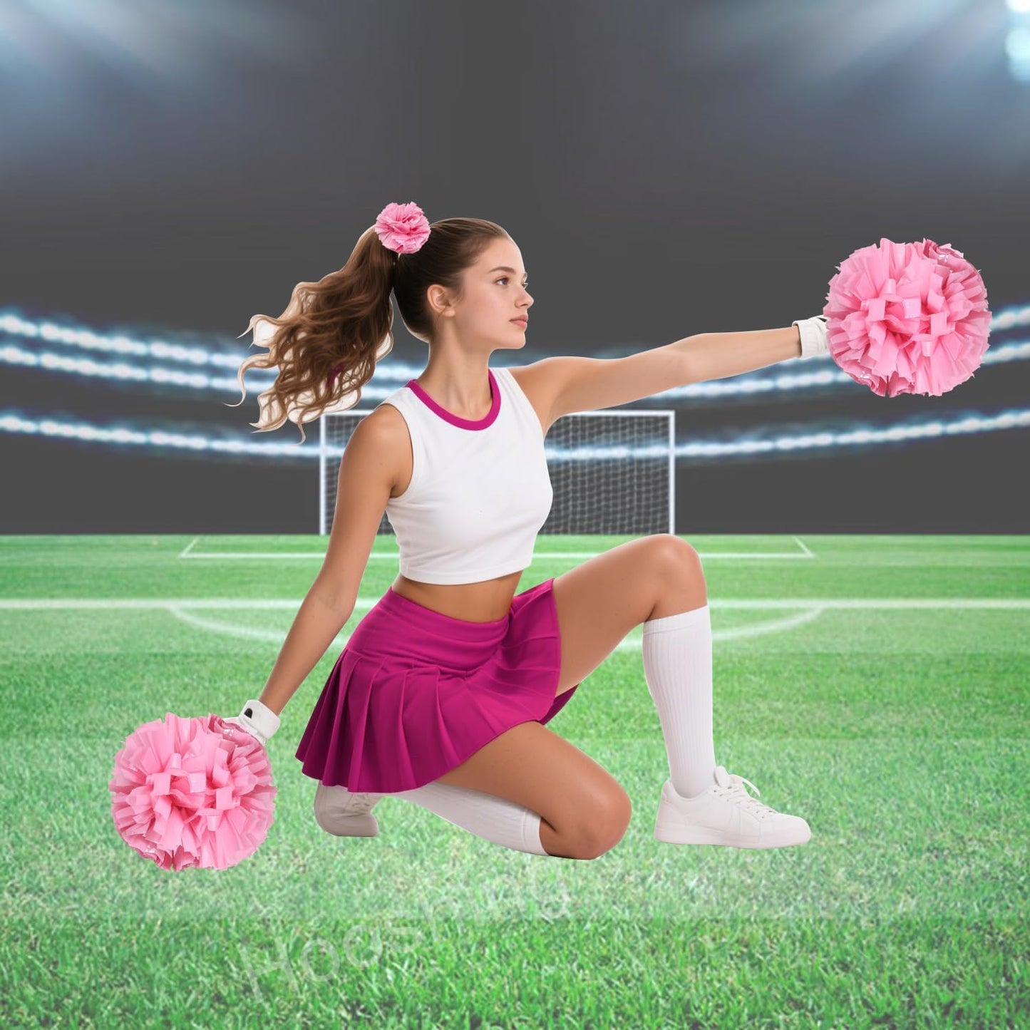 Hooshing 5PCS Cheerleading Pom Poms and Cheerleader Hair Ties with Poms for Sports Spirits Adults Basketball Football Birthday Performance