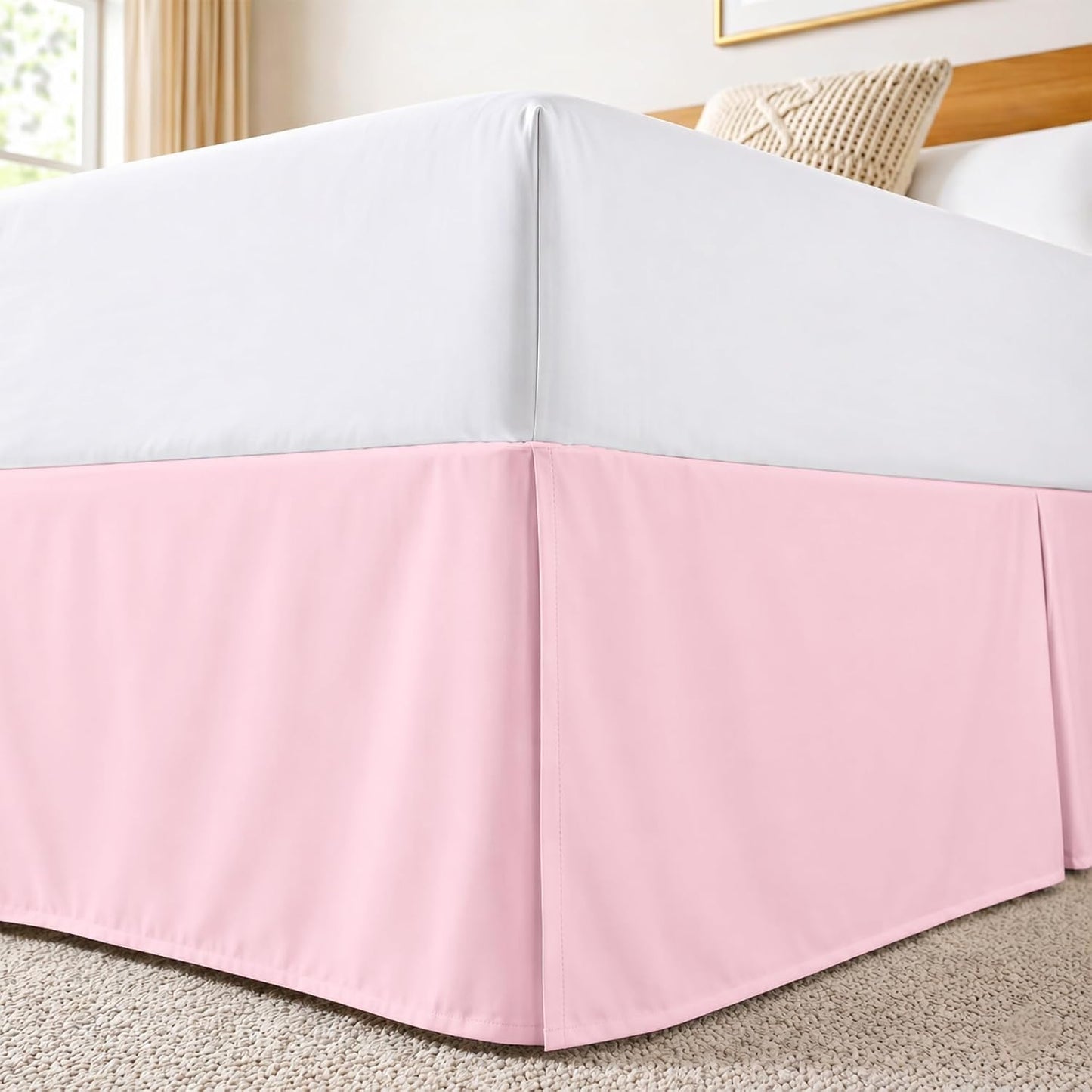 Dee's Collection Full Size Bed Skirt 13" Drop Hotel Quality Pleated Dust Ruffle with Platform Style Secure Fit, Split Corners, Wrinkle & Fade Resistant Microfiber, Tailored Classic Look, Pink