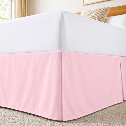 Dee's Collection Full Size Bed Skirt 13" Drop Hotel Quality Pleated Dust Ruffle with Platform Style Secure Fit, Split Corners, Wrinkle & Fade Resistant Microfiber, Tailored Classic Look, Pink