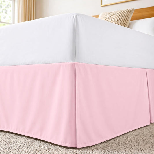 Dee's Collection Full Size Bed Skirt 13" Drop Hotel Quality Pleated Dust Ruffle with Platform Style Secure Fit, Split Corners, Wrinkle & Fade Resistant Microfiber, Tailored Classic Look, Pink