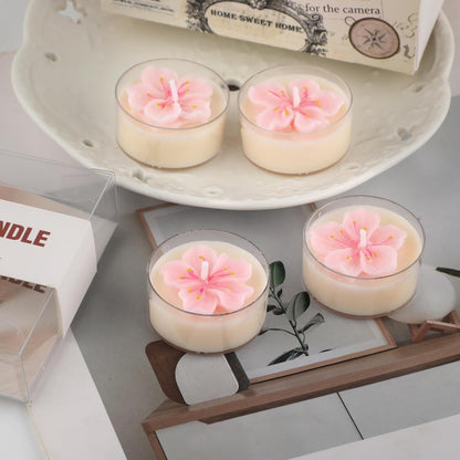 4 Pack Peach Blossom Shaped Scented Candles, Pink Mini Soy Wax White Peach Oolong Aroma Decorative Candles, Blossom Design for Bedroom, Bathroom, Parties, Table Décor, Photo Props, Birthday Gift
