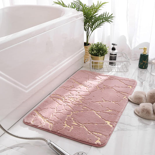 Marble Bathroom Rugs Nonslip Pink Bathroom Mats Ultra Soft Washable Bath Mats for Bathroom Floor Mats Carpet Water Absorbent Shower Rug Decoration for Kitchen Bedroom Living Room