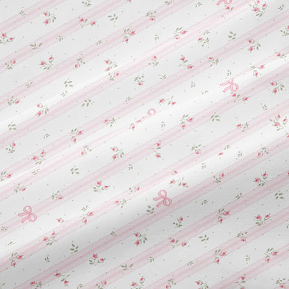 Sedefen Striped Duvet Cover Queen Size Pink Floral On White Bedding Set with Bow Pattern 3 Pieces Kids Boys Girls Cute Bowknot Reversible Princess Style Soft Duvet Cover Set with Zipper Closure