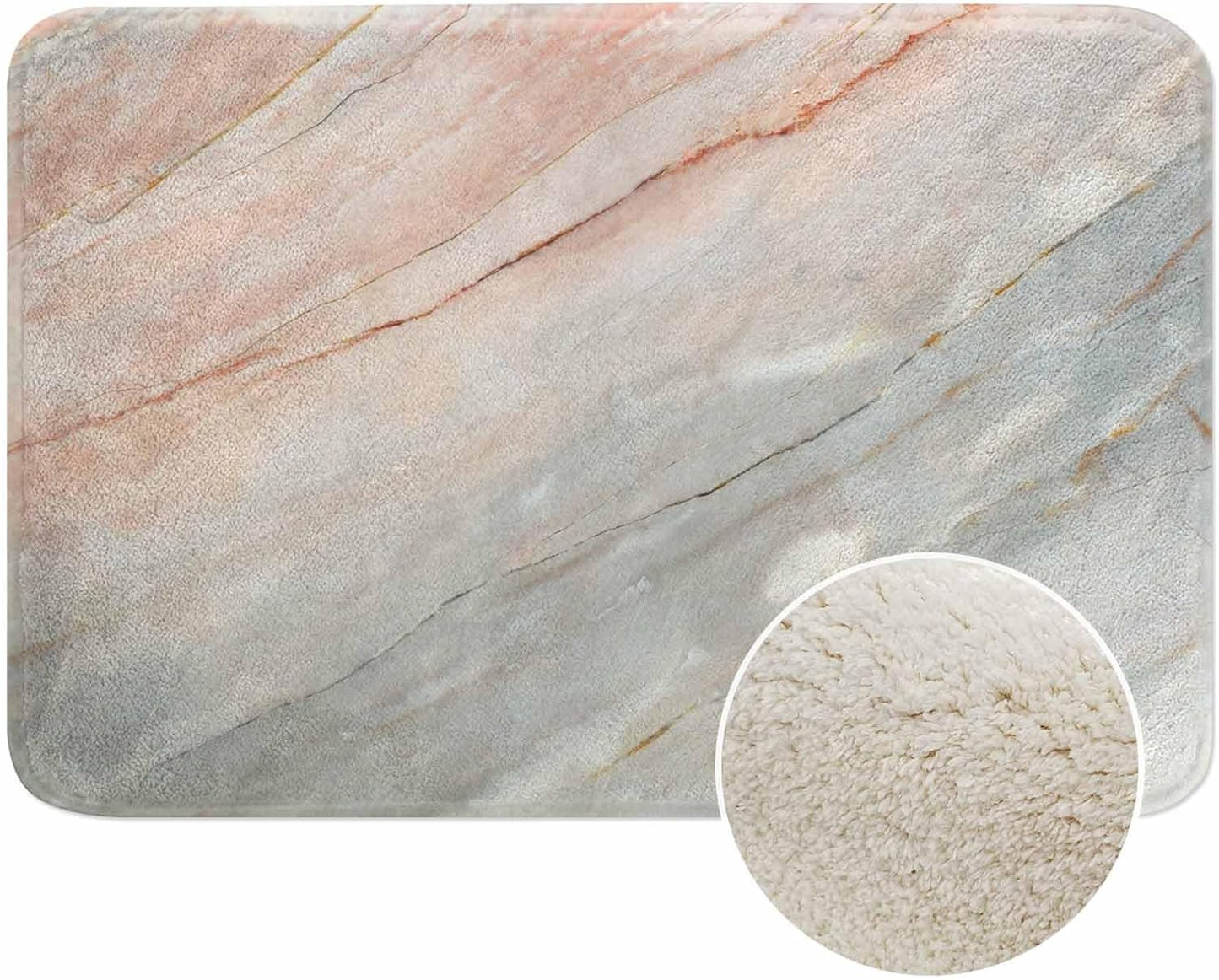Marble Bath Mat for Bathroom Light Marble Texture Stone Rock Floor Grey Pink Bath Rugs Door Mat Non Slip Rubber Backed Bathroom Floor Mat for Bathtub Sink Shower 16"X24"