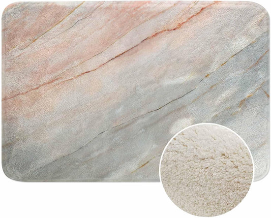 Marble Bath Mat for Bathroom Light Marble Texture Stone Rock Floor Grey Pink Bath Rugs Door Mat Non Slip Rubber Backed Bathroom Floor Mat for Bathtub Sink Shower 16"X24"