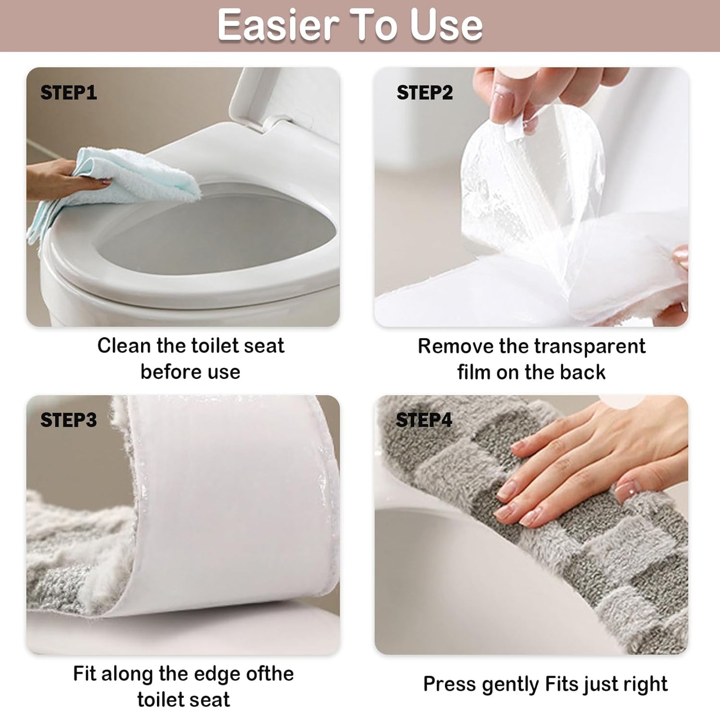 Thick and Warm Plush Toilet Seat Cover – Washable, Reusable Cushion with TPR Adhesive & Checkered Pattern for Comfort & Insulation (Pink)