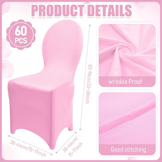 Macarrie 60 Pcs Chair Covers Wedding Seat Slipcovers Polyester Spandex Folding Chair Covers for Wedding, Banquet Party, Celebration Event, Dining Room, Living Room(Pink)
