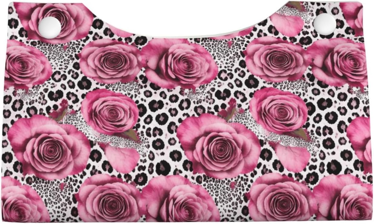 Pink Rose Leopard Tissue Box Leather Rectangular Waterproof Organizer Decoration
