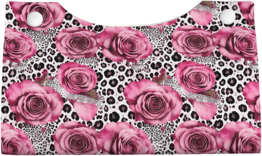 Pink Rose Leopard Tissue Box Leather Rectangular Waterproof Organizer Decoration