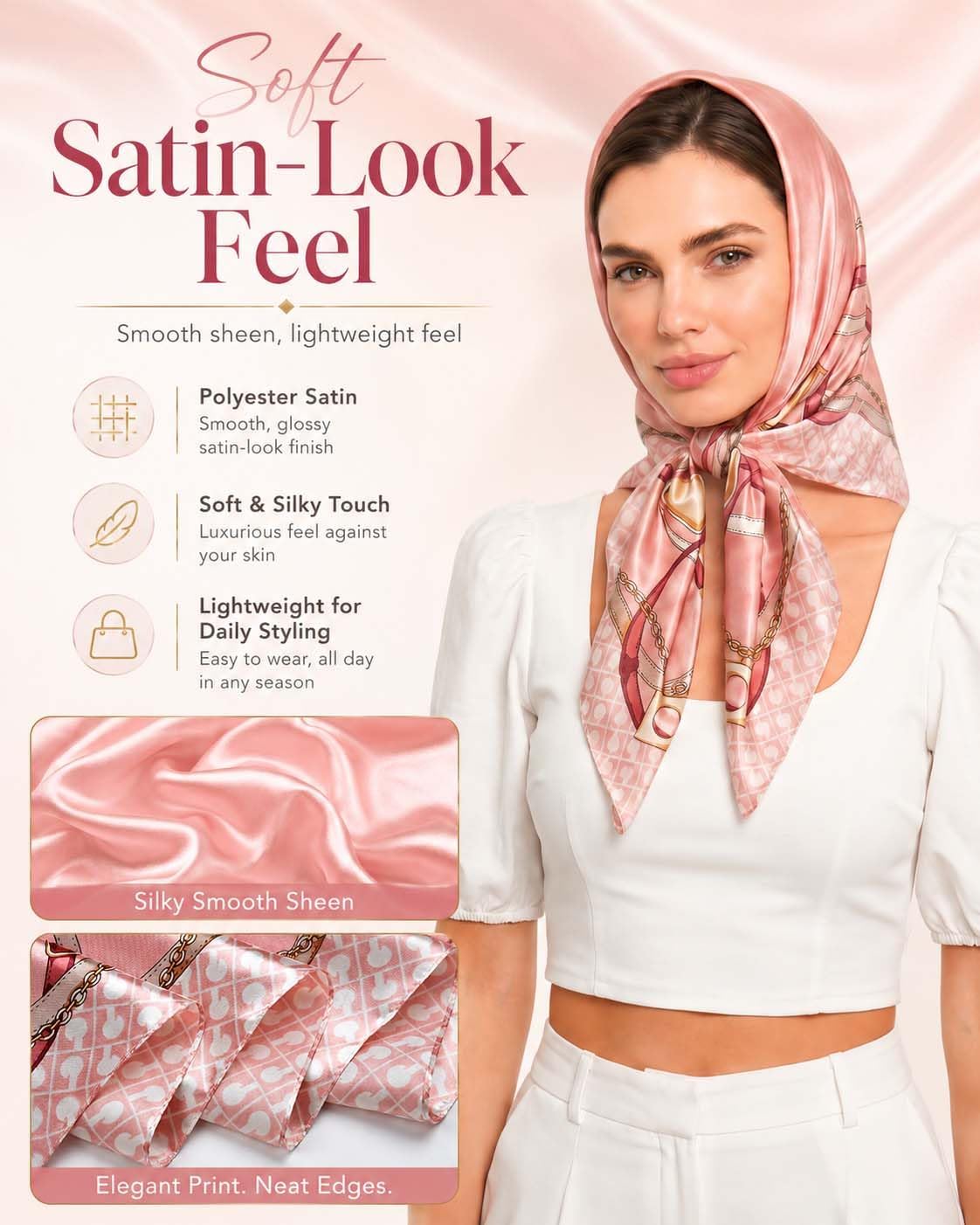 corciova 35 x 35 Satin Square Scarf for Women, Silk-Feel Hair Wrap, Large Bandana, Neck Wrap, Headscarf & Fashion Accessory