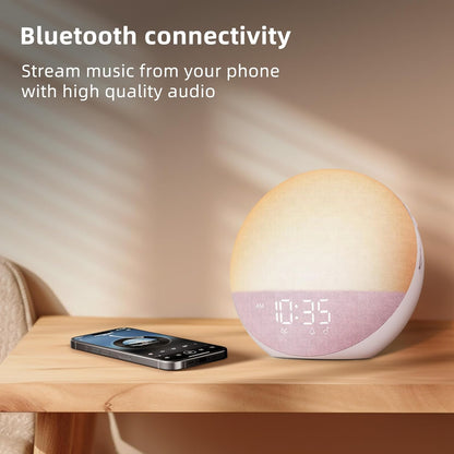 Odokee Sunrise Alarm Clock White Noise Machine: Natural Wake Up Light - Dimmable Clock with Bluetooth Speaker for Bedroom - 25 Sleep Sounds for Baby Adults Kids Sakura Pink