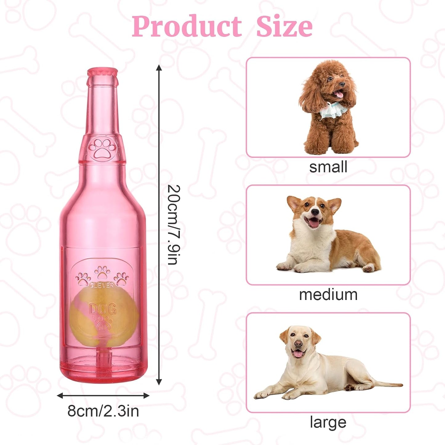 Water Bottle Dog Toy for Aggressive Chewers,Ball in Bottle Rubber Dog Toy,Cute Interactive Pet Rubber Cruncher for Dogs Aggressive Chewers Large/Medium/Small(Pink)