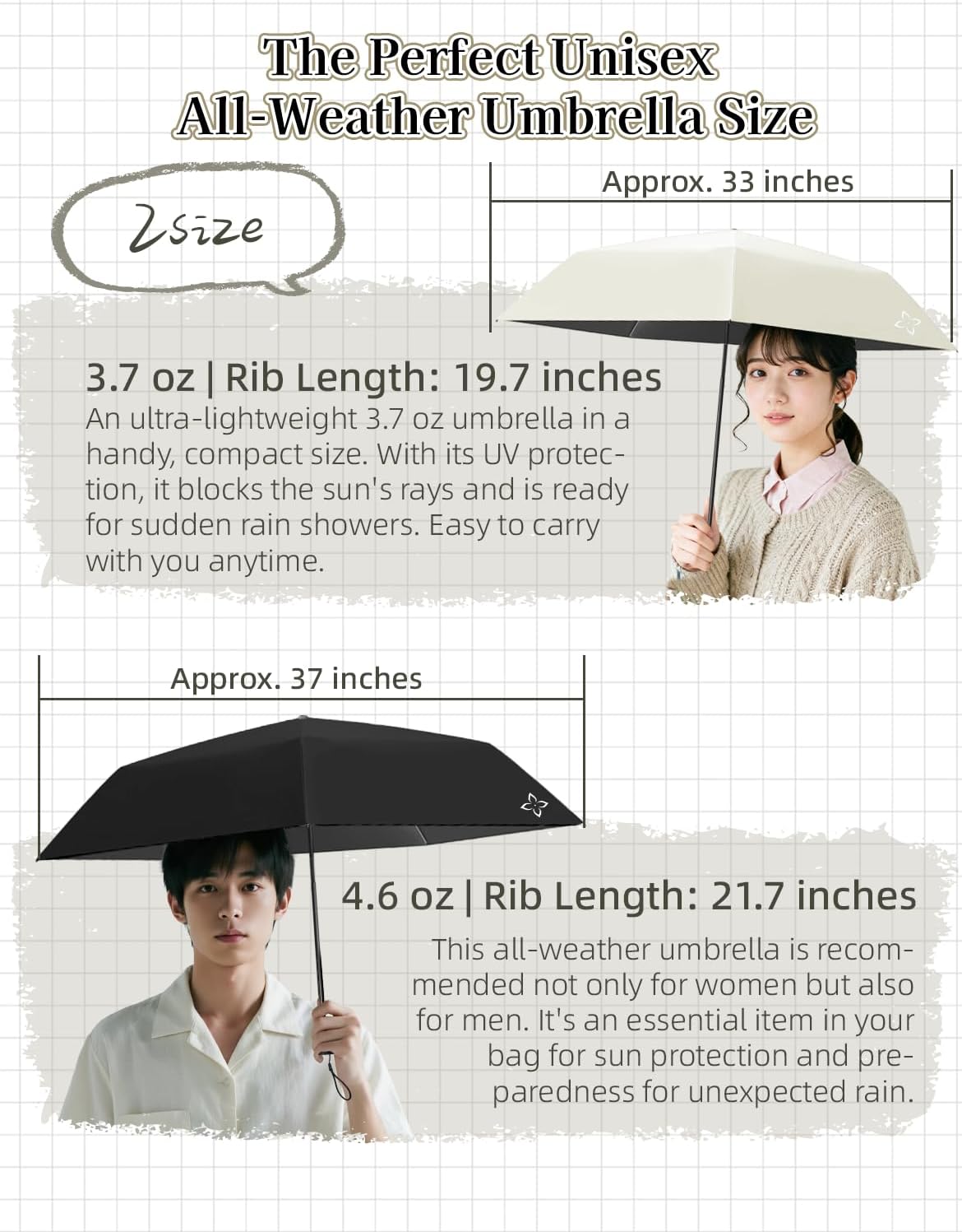 Mini Compact Travel Umbrella, 3.7Oz Ultralight Carbon Fiber UPF 50+ UV Protection Umbrellas for Rain & Sun, Portable Small for Backpack Car, for Women Men Kids, TSA Approved