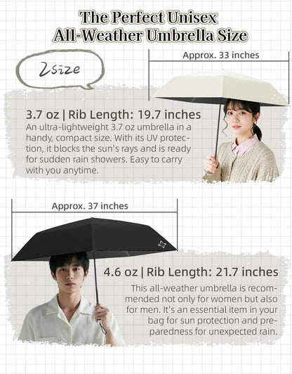Mini Compact Travel Umbrella, 3.7Oz Ultralight Carbon Fiber UPF 50+ UV Protection Umbrellas for Rain & Sun, Portable Small for Backpack Car, for Women Men Kids, TSA Approved